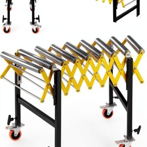 1000 Lbs Adjustable Roller Conveyor, 23'' Wide Roller Conveyor Belt, Length 23.6''-52'', Height 30''-50'', Expandable Roller Conveyor with Skate Wheels, for Warehouse Factory Woodworking Planer-0